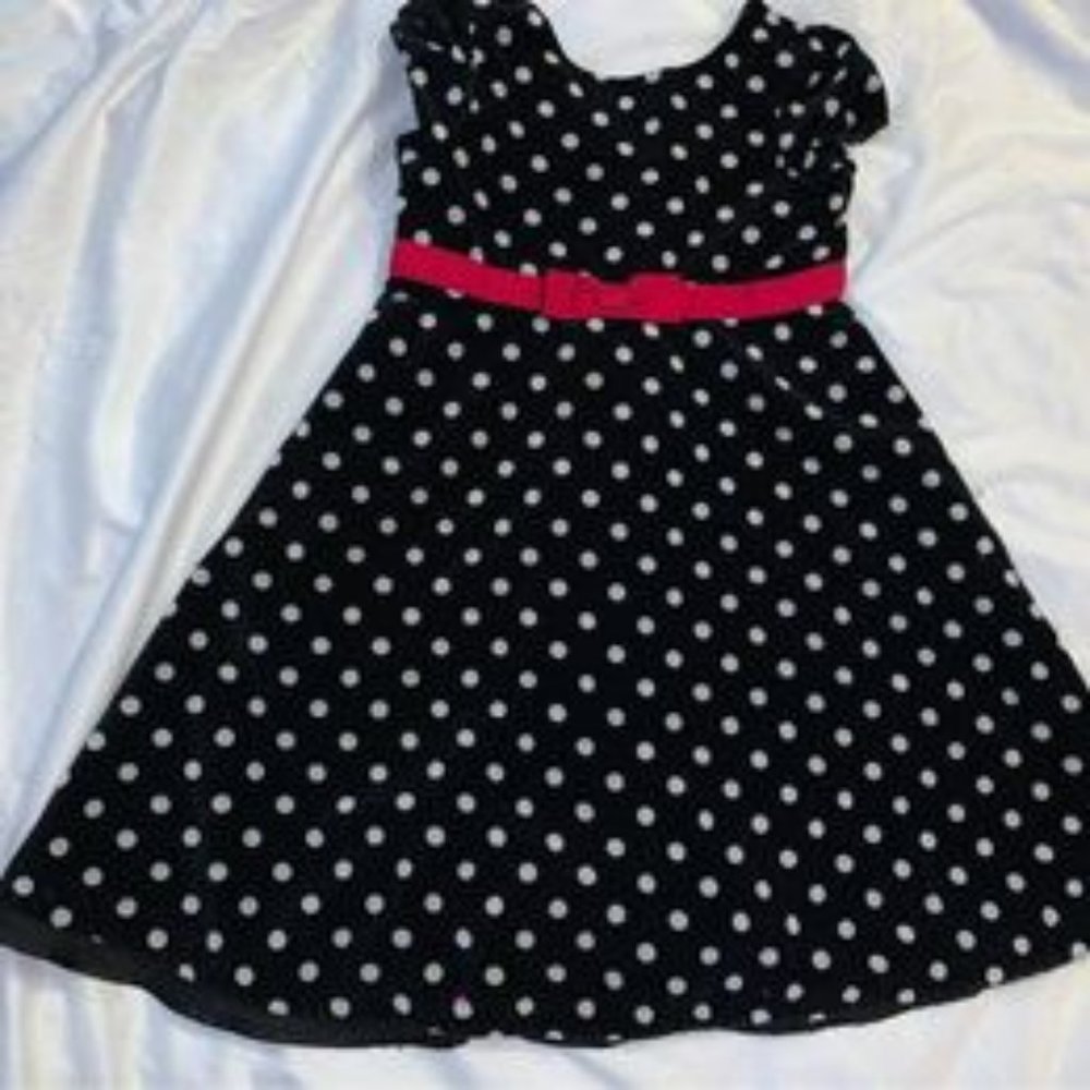 Gymboree Girls Size 7 black velvet polka dot dress